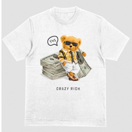 Tricouri Teddy - Tricou Unisex Alb Crazy Rich