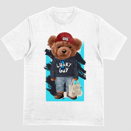 Tricouri Teddy - Tricou Unisex Alb Lucky bear
