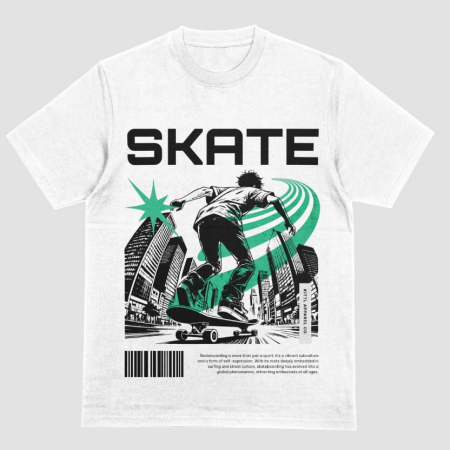 Barbati - Tricou Unisex Alb Skate