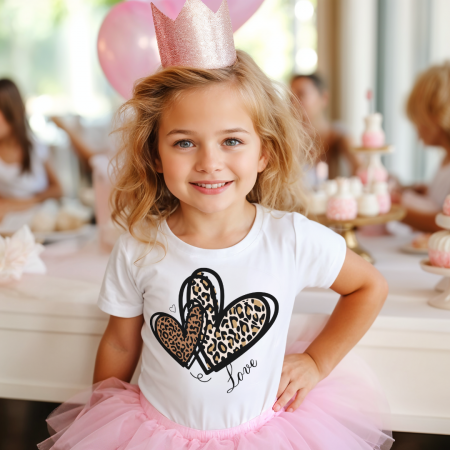 COPII - Tricou Copil Alb Leopard Hearts