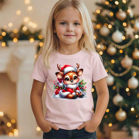 Tricouri X-mas - Tricou copil roz Micul ren inimos