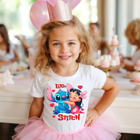 COPII - Tricou Copil Alb Lilo & Stitch Love