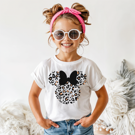 COPII - Tricou Copil Alb Minnie Leopard Print