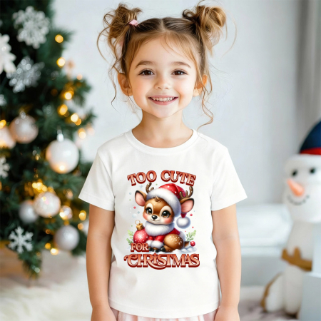 Tricouri X-mas - Tricou copii Too cute for Christmas ren craciun alb