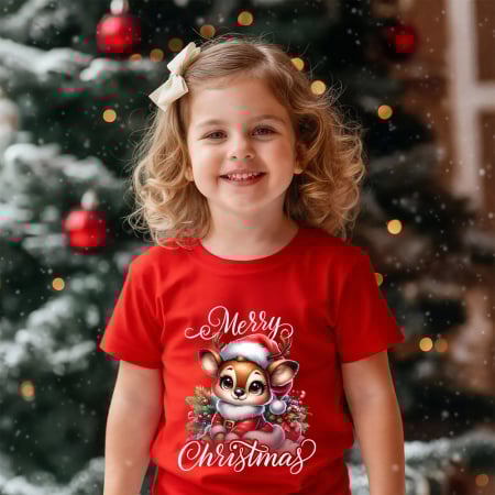 Tricouri X-mas - tricou copii merry reindeer joy ren craciun rosu