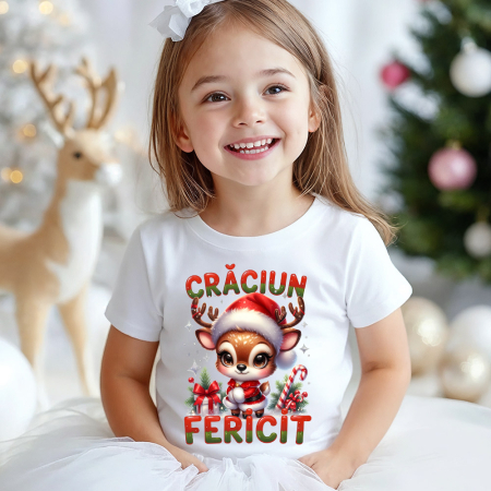 Tricouri X-mas - tricou copil alb craciun fericit ren acadele alb