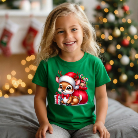 Tricouri X-mas - Tricou copil verde Renul si sacul fermec
