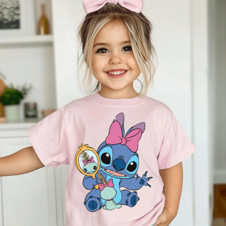 COPII - Tricou Copil Roz Stitch Bow Mirror Scrump