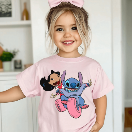COPII - Tricou Copil Roz Lilo & Stitch Tricycle