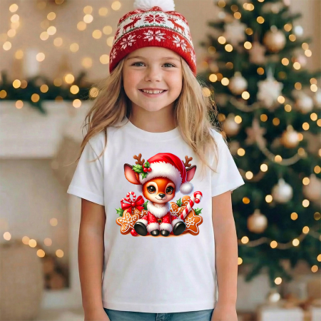 Tricouri X-mas - Tricou copil alb Renul cu turta dulce