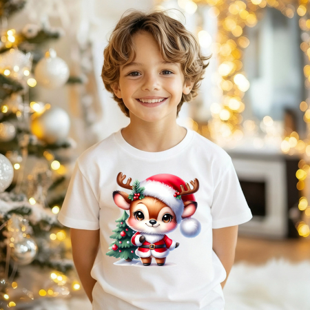 Tricouri X-mas - Tricou copil alb Renul lui Mos Craciun