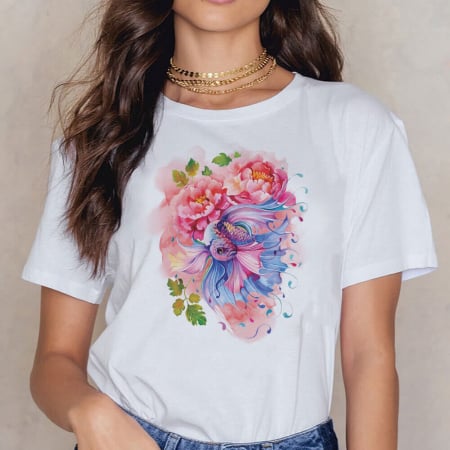 Femei - Tricou Dama Alb Fish Watercolor