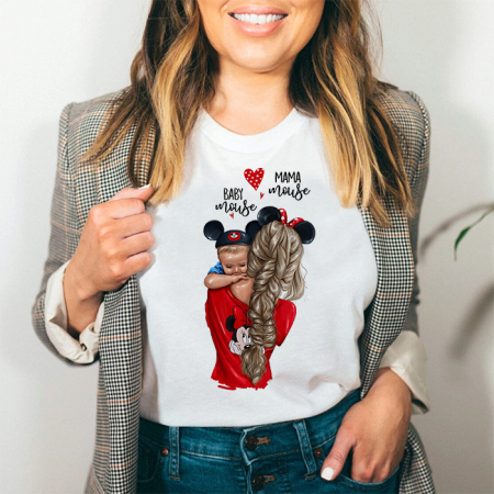 Tricouri Mom - Tricou Dama Alb Mama & Baby Mouse