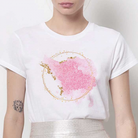 Tricouri Abstract - Tricou Dama Alb Abstract Pink
