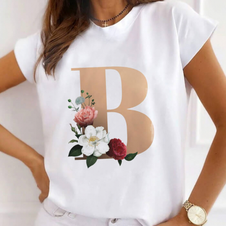 Femei - Tricou Dama Alb Alfabet Litera B