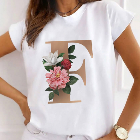 Femei - Tricou Dama Alb Alfabet Litera F