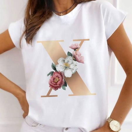 Femei - Tricou Dama Alb Alfabet Litera X