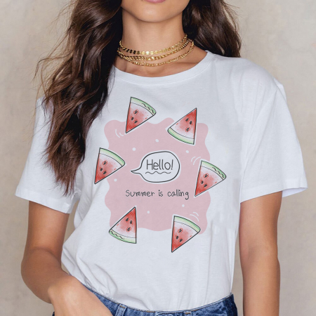 Tricouri Summer - Tricou Dama Alb Hello Summer Is Calling
