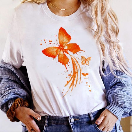 Femei - Tricou Dama Alb Fall Butterfly
