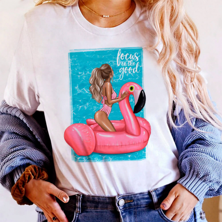 Tricouri Summer - Tricou Dama Alb Focus on the good