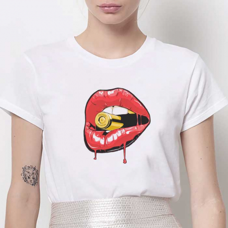 Tricouri Lips - Tricou Dama Alb Badass