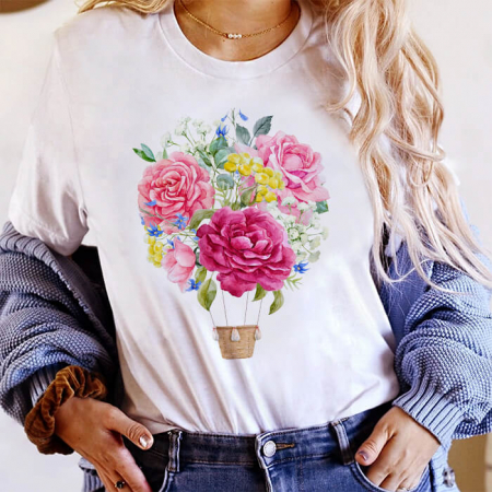 Tricouri Flori - Tricou Dama Alb Sky Flowers