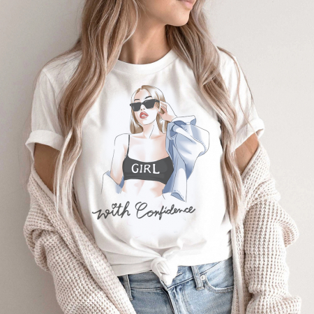 Tricouri Diverse - Tricou Dama Alb Girl With Confidence