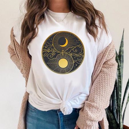 Tricouri Moon - Tricou Dama Alb Moon And Sun Gold