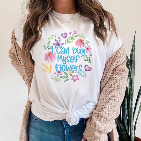 Femei - Tricou Dama Alb I Can Buy Myself Flowers