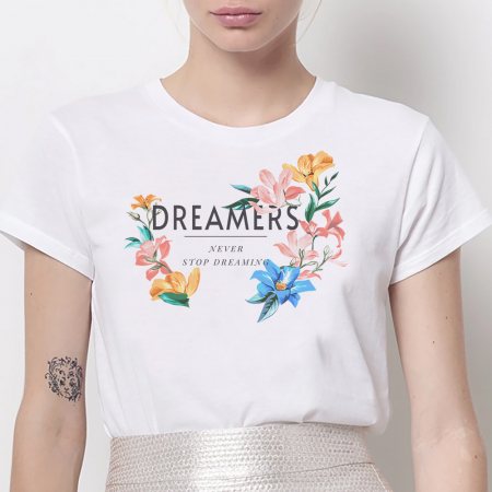 Femei - Tricou Dama Alb Dreamers Never Stop Dreaming