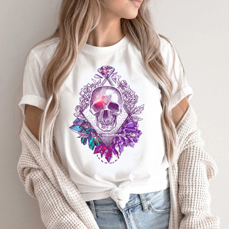 Tricouri Skull - Tricou Dama Alb Diamond Skull