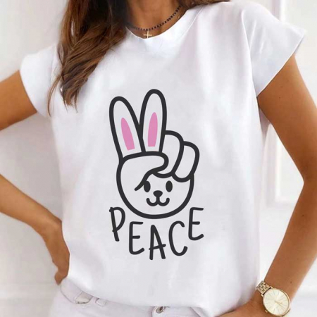 Femei - Tricou Dama Alb Rabbit Peace
