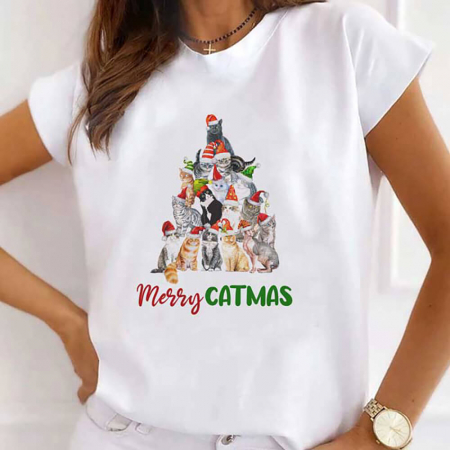 Tricouri X-mas - Tricou Dama Christmas Cat Tree