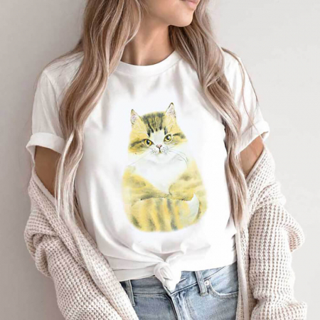 Femei - Tricou Dama Alb Fluffy Cat