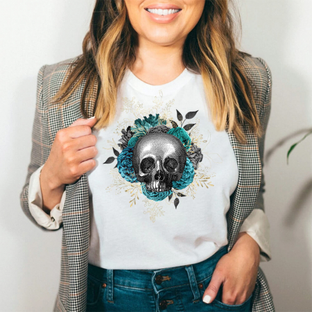 Tricouri Skull - Tricou Dama Alb Emerald Skull