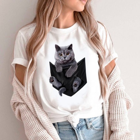 Femei - Tricou Dama Alb British Grey Cat