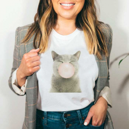 Femei - Tricou Dama Alb Bubble Cat