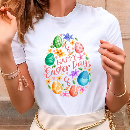 Tricouri Paste - Tricou Dama Alb Happy Easter Day