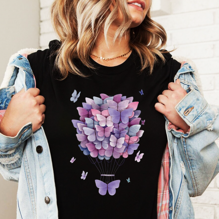 Tricouri Diverse - Tricou Dama Negru Butterflies Ballon