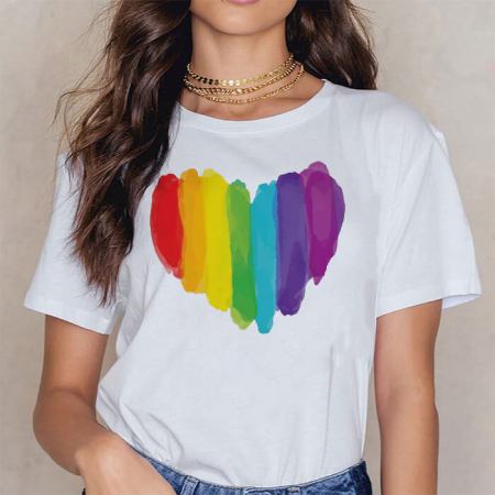 Femei - Tricou Dama Alb Rainbow Heart