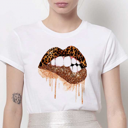 Tricouri Lips - Tricou Dama Alb Leopard Lips