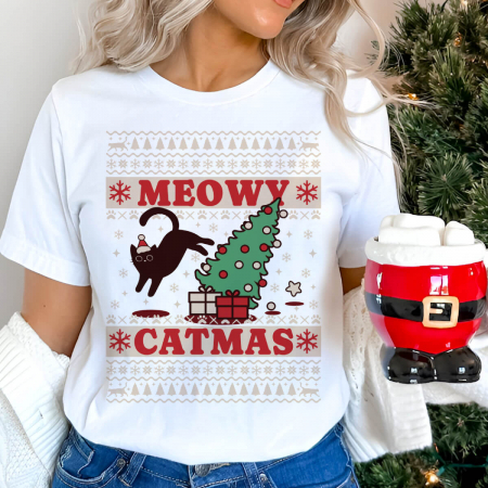 Tricouri X-mas - Tricou Dama Alb Catmas