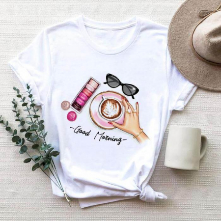 Tricouri Coffee - Tricou Dama Alb Good Morning Coffee