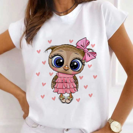Femei - Tricou Dama Alb Cute Owl