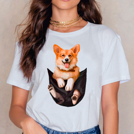 Tricouri Caini - Tricou Dama Alb Corgi