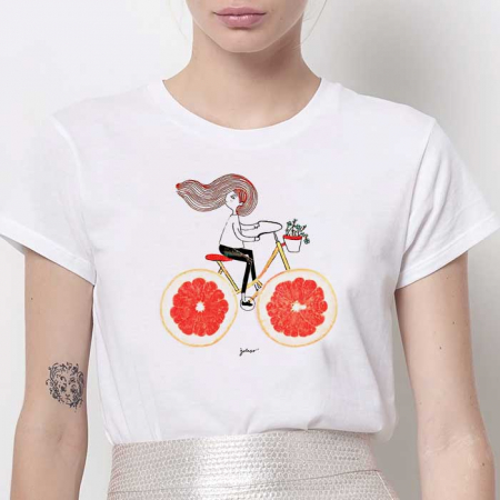 Tricouri Diverse - Tricou Dama Alb Bicycle Orange Girl