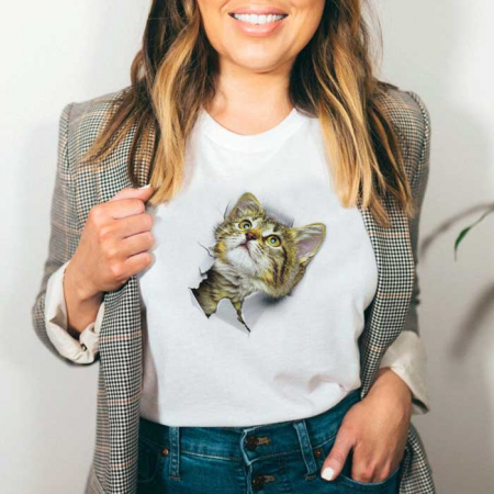 Femei - Tricou Dama Alb Cute Cat 2