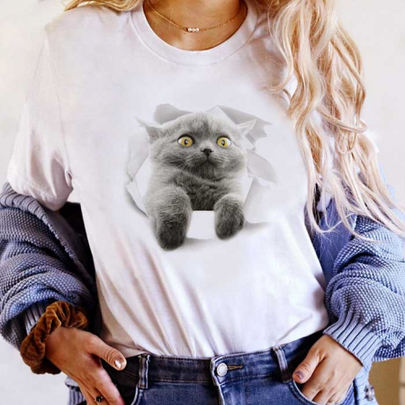 Femei - Tricou Dama Alb British Cat