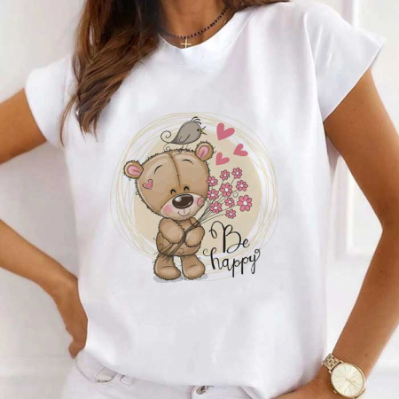 Femei - Tricou Dama Alb Happy Bear