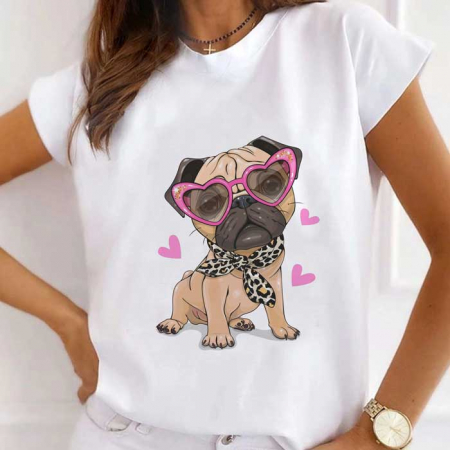 Femei - Tricou Dama Alb Fancy Pug